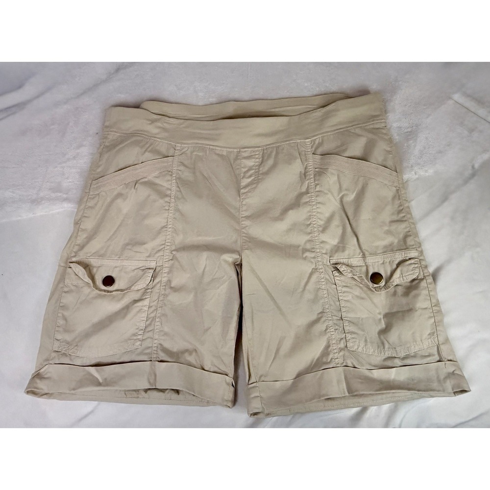 Wearables Women XL Beige Cargo Shorts Pull On Stretch Waist Utility Pockets